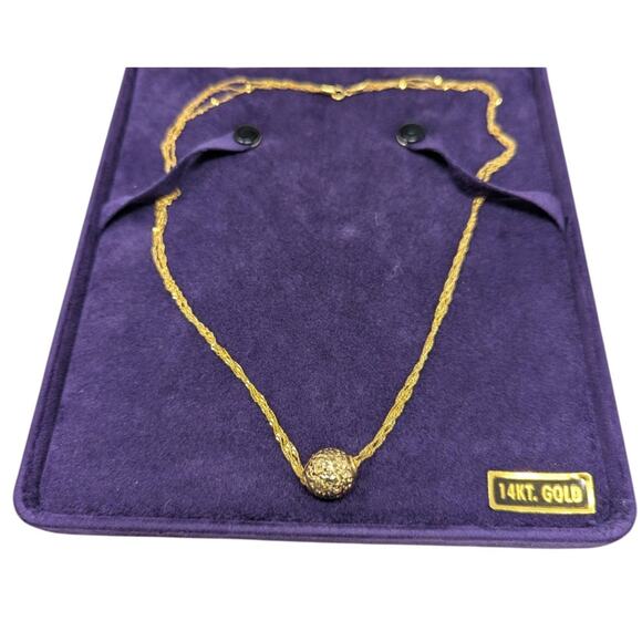 14K Solid Yellow Gold Rope Chain Necklace Gold Ball Pendant Fine Jewelry 5g - Picture 1 of 5